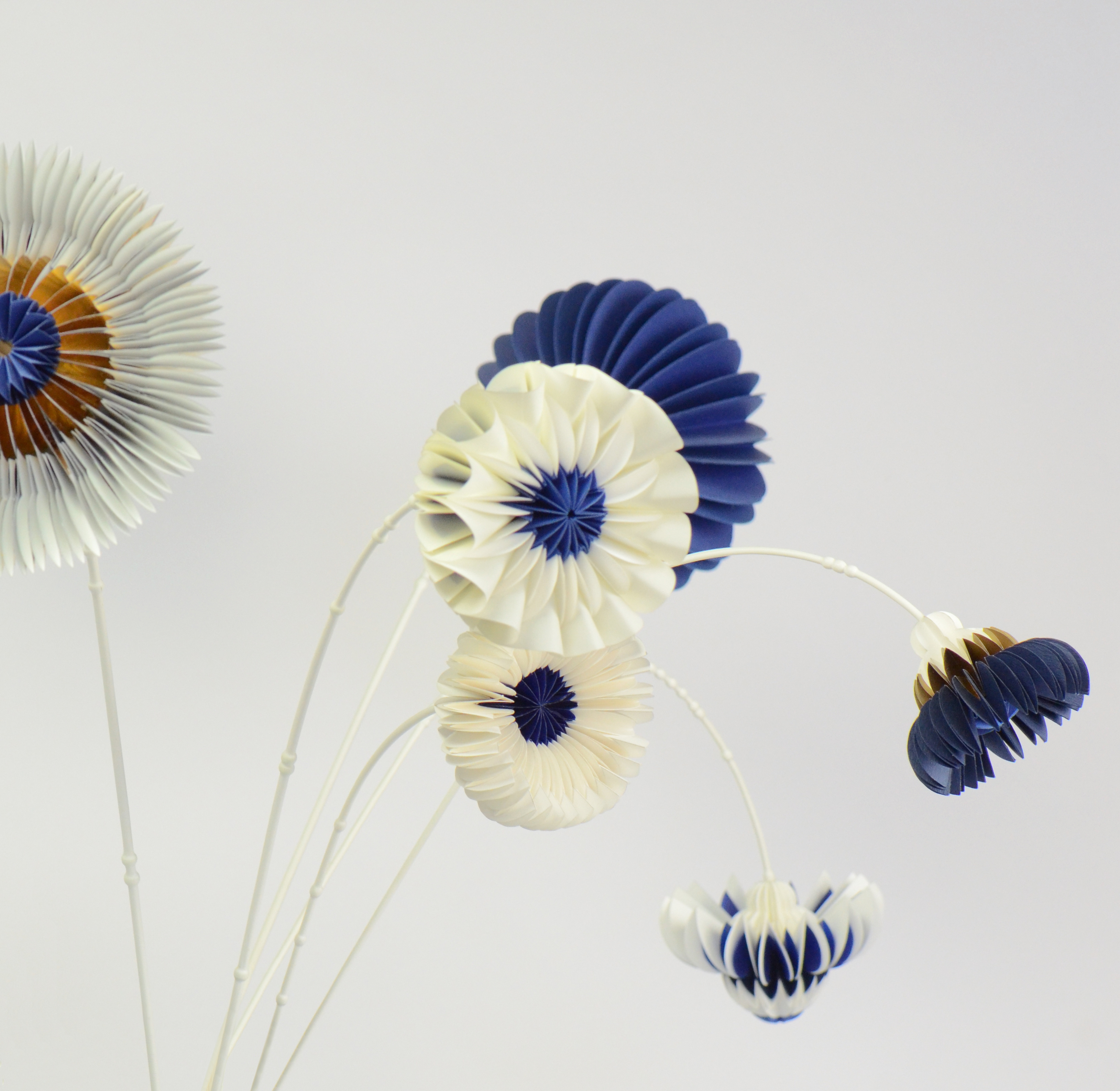 paper flowers blue white and gold