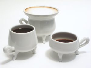 Cafe Pompous set, cappuccino, espresso and ristretto cup