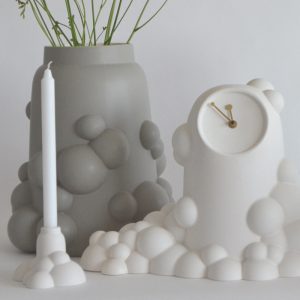 bubble collection, small candleholder, large vase, clock