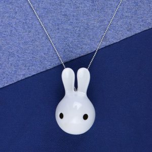 Cuniculus small with necklace, white half glazed